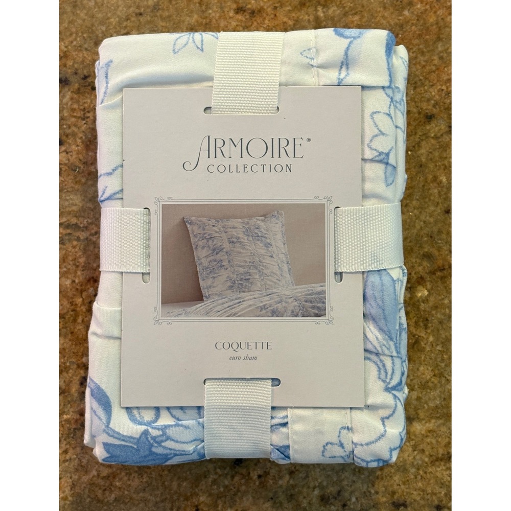NWT Armoire Collection Coquette 26x26 Euro Sham Blue White Floral Toile Pintuck